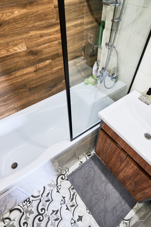 Interior of small bathroom in minimalist style.